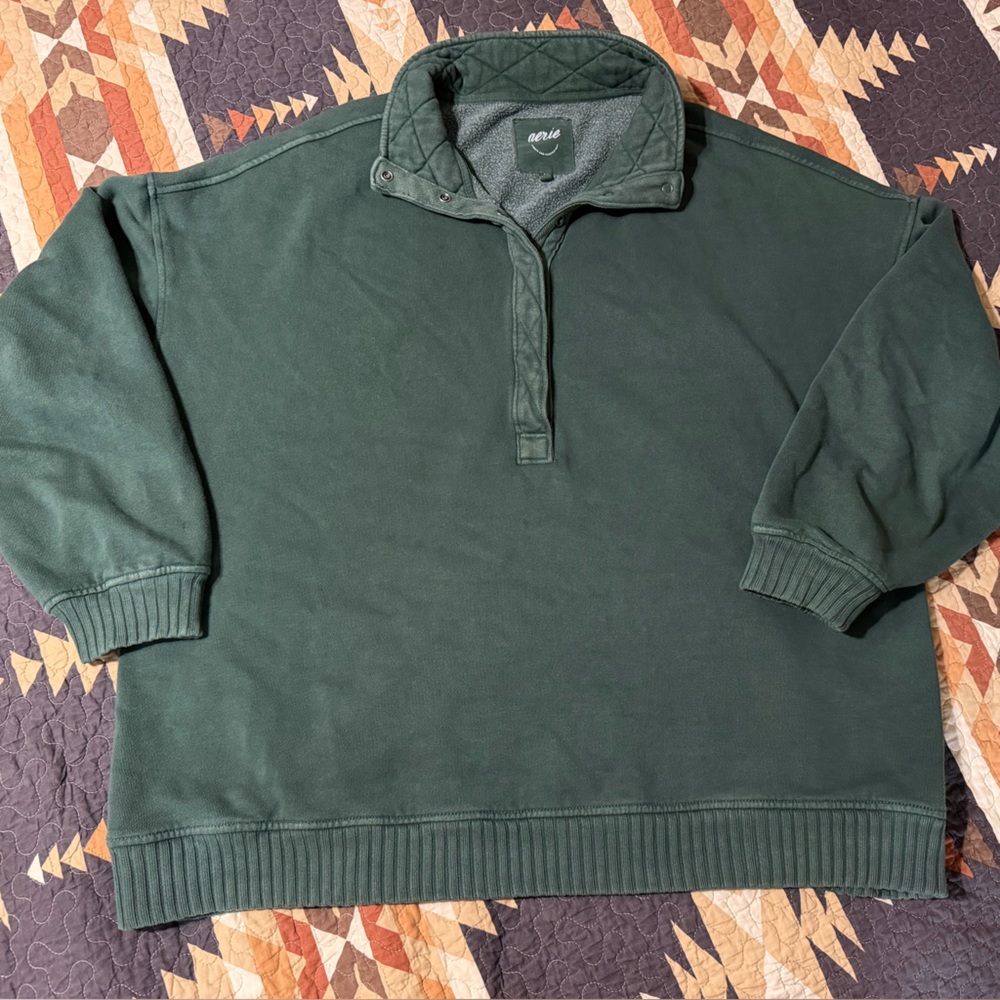 Aerie Dark Green Oh-Snap Pullover